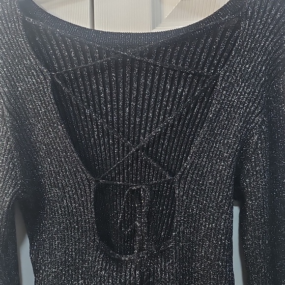 NWT ICHI Metallic Crossback Long Sleeved Ribbed Knit Metallic Black Top XL - Picture 8 of 13